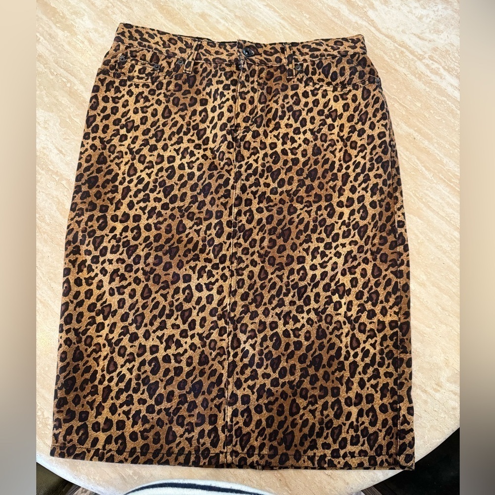 Ralph Lauren Premium Leopard Denim Pencil Skirt - Picture 1 of 5
